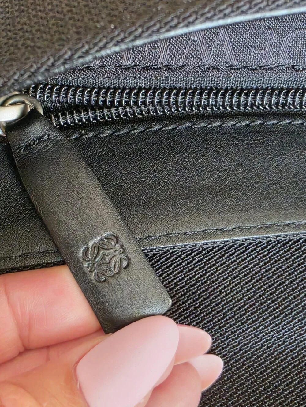 Authentic Loewe Navy-Black Messenger Bag with Leather Trim